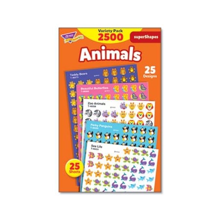 Trendenter TREND, SUPERSPOTS AND SUPERSHAPES STICKER PACKS, ANIMAL ANTICS, ASSORTED, 2500PK T46904